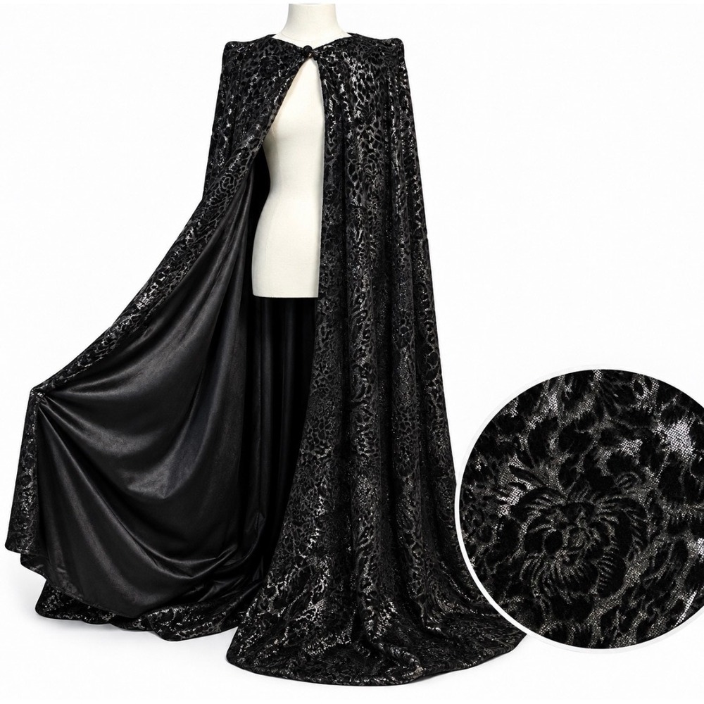 Womens Velvet Animal Print Cape Cloak Black Mesh Silver Handmade OOAK Gothic